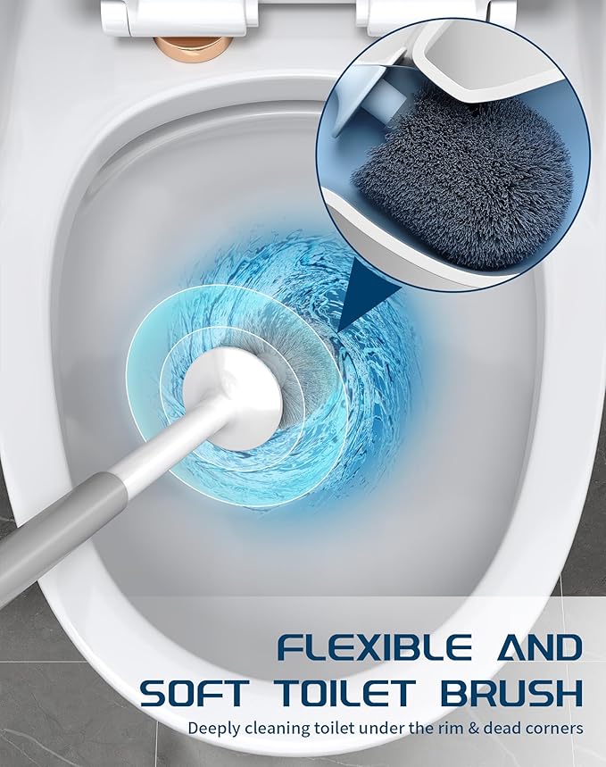 Toilet Brush and Holder Set, 2 Pack Wall-Mounted and Free-Standing Dual Use Toilet Scrubber with Half-Round Design, High-Density Bristle Head, Plastic Toilet Bowl Brush Cleaner for Bathroom