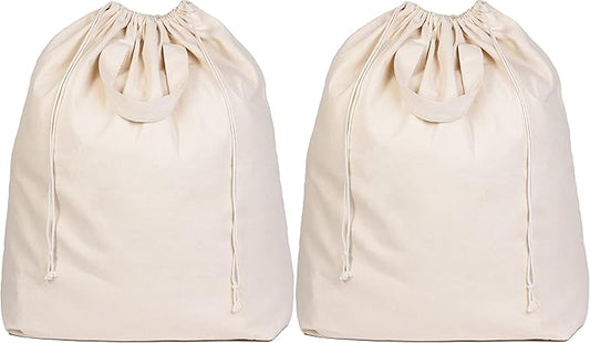 Canvas Laundry Bags - Extra Large, Heavy Duty, 100% Cotton Laundry Bag with Straps, Handles and Drawstring - College Dorm Laundry Bag in XL Size - Washable, Foldable Laundry Basket Liner (2 Pack)
