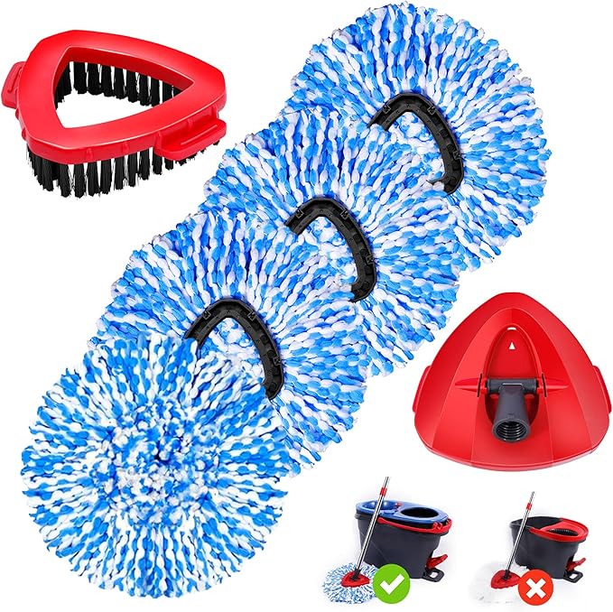 4 Pack Spin Mop Replacements Head Compatible for Oceda RinseClean 2-Tank System,Microfiber Spin Mop Refills Head,1 Mop Scrub Brush + 1 Mop Base + 4 Pack Cleaning Floor Mop Head