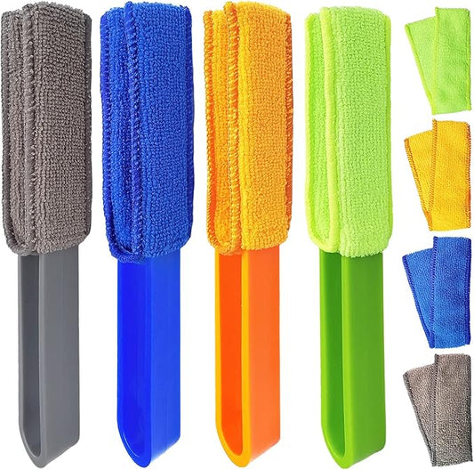 4 Pack Microfiber Blinds Duster, 4 Removable and Washable Sleeves, Cleaner for Window Blinds, Air Conditioner Vents, Fans, Car Vents
