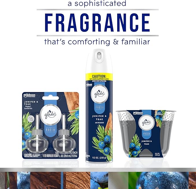 Glade PlugIns Refills Air Freshener, Juniper & Teak, Scented and Essential Oils for Home and Bathroom, 0.67 Fl Oz, 10 Count