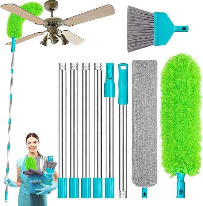 Microfiber Feather Duster 5-in-1 Kit, Dusters for Cleaning, Duster with Extension Pole 100 Inches, Cobweb Duster, Microfiber Dusters for Fans, High Ceilings, Blinds, Cars and Furniture