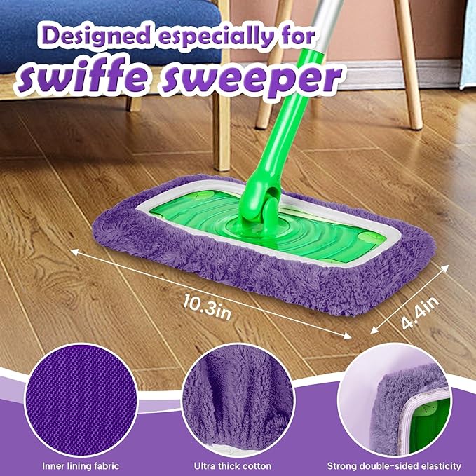 5 Pack Reusable Microfiber Mop Pads Compatible with Swiffer Sweeper Mop, Wet and Dry Flat mop Cover, Washable Mop Pads for Surface/Hardwood Floor Cleaning (Mop is Not Included)