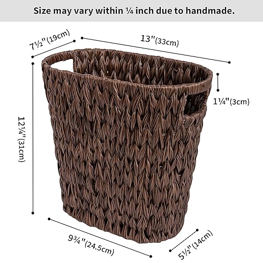 GRANNY SAYS Wicker Waste Basket, Waterproof Bathroom Trash Can, Bedroom Can, Durable Wastebasket with Handles, 19 Liters/5 Gallons