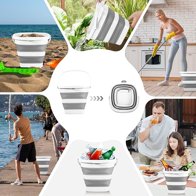 2 Pack 2.6 Gallon(10L) Collapsible Plastic Buckets with Handle Compact Cleaning Square Storage Bucket Portable Water Tub Outdoor Water Pail for Garden Hiking Fishing Camping (White)
