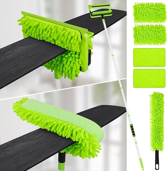 Ceiling Fan Cleaner Duster with 75'' Extension Pole, Flexible High Ceiling Fan Blades Cleaning Tool, Reusable Skinny Duster for Tight Spaces