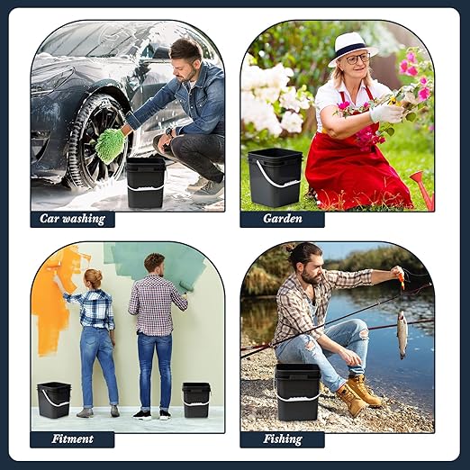 Mumufy 8 Pcs 3.5 Gallon Square Food Grade Bucket with Lid Square Bucket Pail with Plastic Handles for Storing Dry Food, Charcoal, Camping, Fishing (Black)