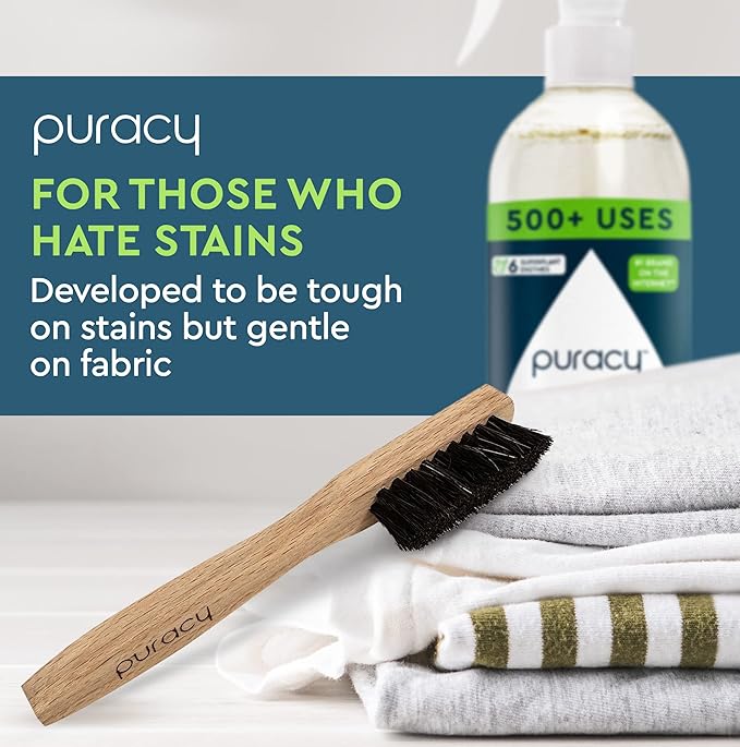 Puracy Laundry Stain Remover Brush for Tough, Deep, and Aged Clothing Stains, with Vegan Bristles for Safe and Effective Stain and Odor Elimination