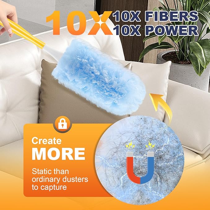 Duster Refills Compatible with Swiffer Duster Refill, Feather Dusters for Cleaning with 2 Handle, Multisurface 360°, Unscented Disposable Dusters for Cleaning Dusting (Blue, 60 Pcs)