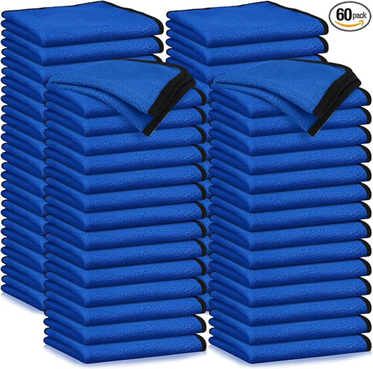 Tallew 60 Pcs Microfiber Towels 16 Inch x 16 Inch Microfiber Cloth Car Drying Towels for Cars Washing Polishing Office Windows Cleaning Household Supplies (Blue)