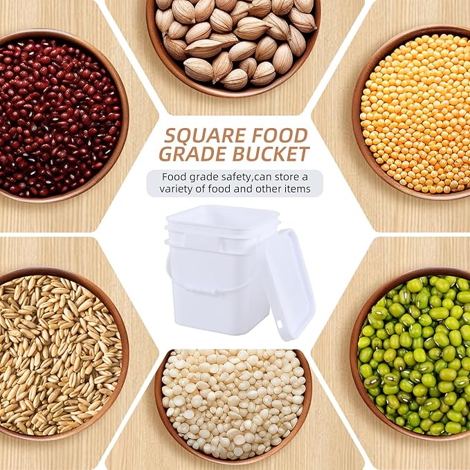 3 gal Food Grade Plastic Bucket Pail Container with Lid/Handle (Pack of 4)