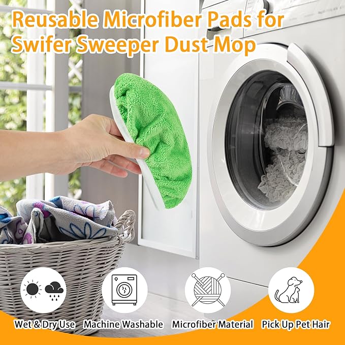 Reusable Dry Sweeping Cloths Microfiber Wet Mop Pads Compatible with Swiffer Sweeper Mop Replacement Sweeping Mopping pad Refills for Hardwood Surface Floor Cleaning (16PCS)
