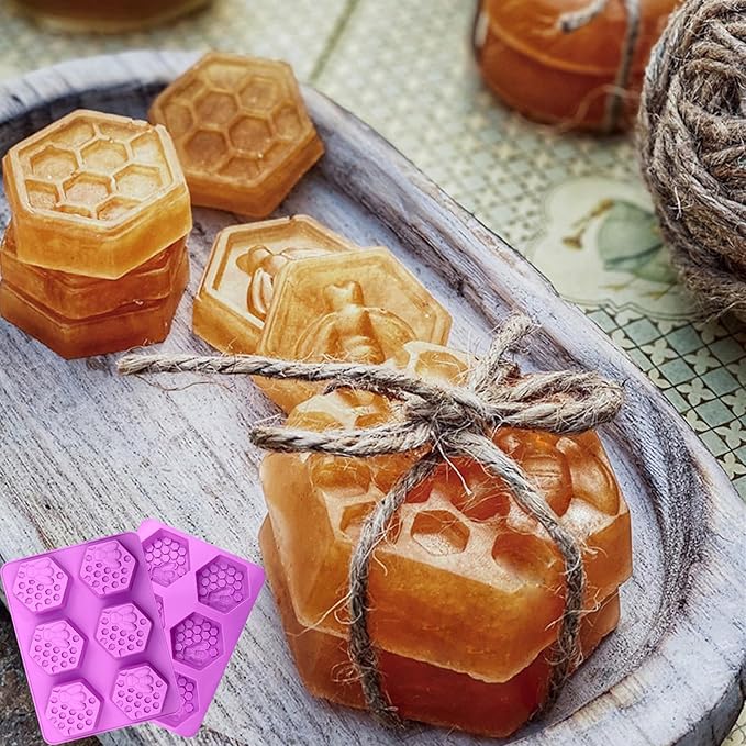 2 Pack Bee Soap Molds, 3D 6 Cavity Bee Silicone Soap Molds, Silicone Soap Mold for Homemade Soaps, Cakes, Jellies, Chocolates, Desserts, Ice Cube Tray (Purple)