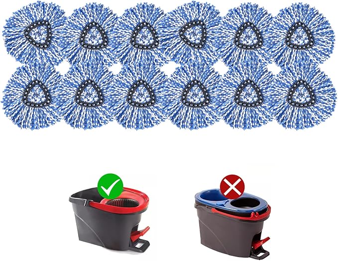 Matthew Cleaning 12Pack Blue Microfiber Spin Mop Replacement Head Compatible with EasyWring Spin Mop Replace Head-EasyWring High Absorbency,Machine Washable,Microfiber Spin Mop Refills