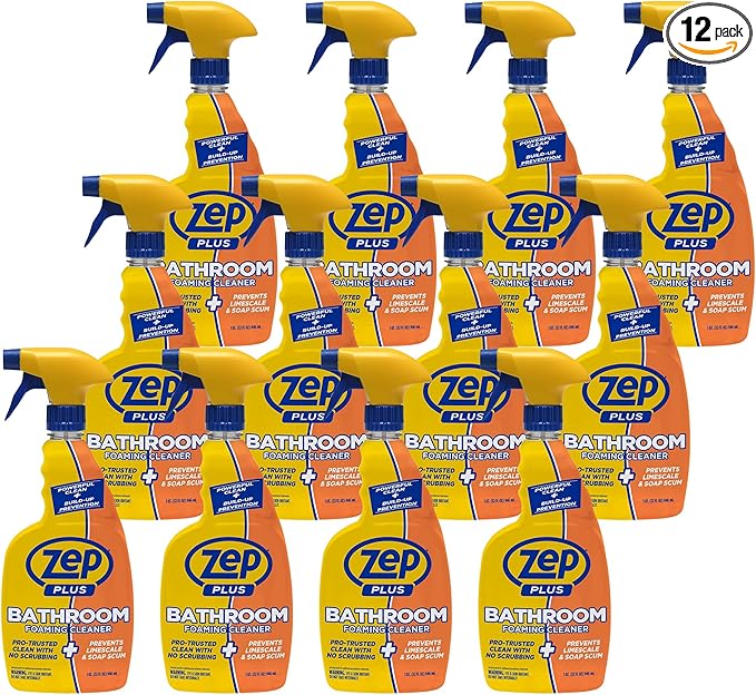 Zep Plus Bathroom Foaming Cleaner - 32 OZ (Case of 12) - R54012 - Keep Your Bathroom Clean + Protect From Future Soap Scum Buildup