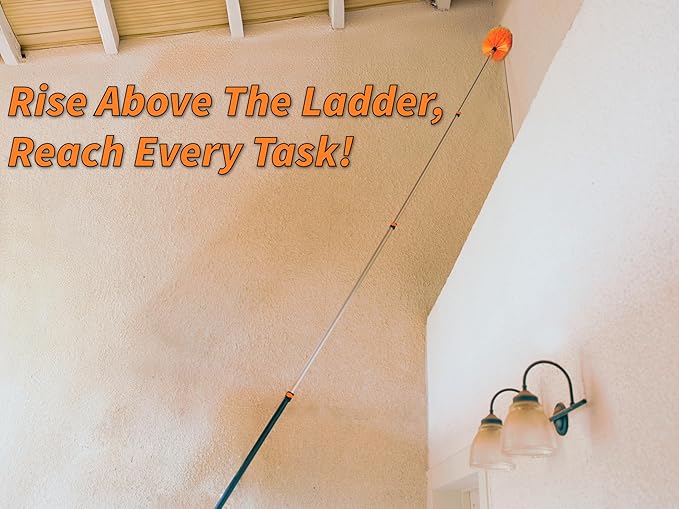 4-13 ft Cobweb Duster with Extension Pole // 20 Foot High Reach Spider Web Cleaner Cobweb Brush for Outdoor & Indoor Web Cleaning // Lightweight & Sturdy Telescopic Pole // The Ultimate Dusting Kit