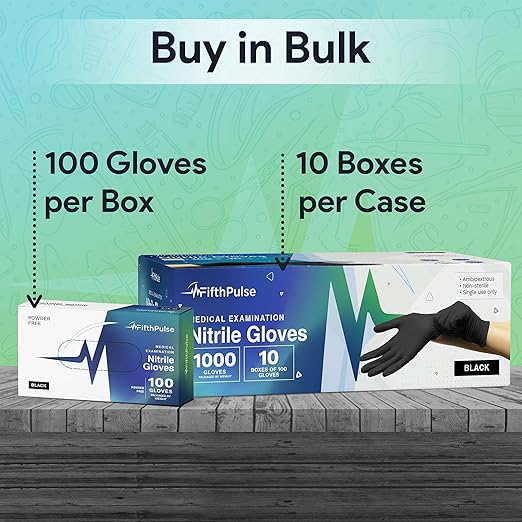 Black Medium Nitrile Gloves Case of 1000 - Medical Grade - Latex-Free, Powder-Free - Disposable Nitrile Gloves - Medical Exam, Lab, and Industrial Use