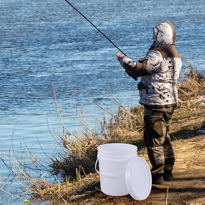 4 Packs Food Grade Bucket Pail with Plastic Handles and Lid, Plastic Bucket Pail Container with Lid, 7 Gallon, White
