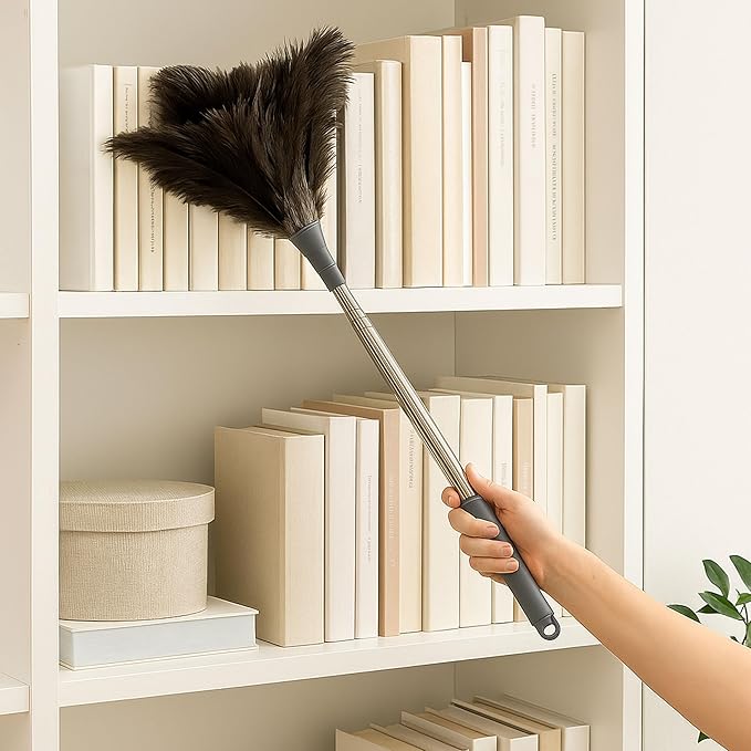 Extendable Ostrich Feather Duster – 51" (1.3 m) Long Reach Telescopic Handle Cleaning Tool, Natural Soft Feather Dusting Brush, Reusable and Durable for Furniture, Blinds, Ceiling Fans, High Shelves