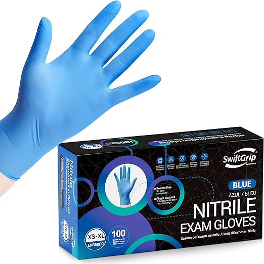 Disposable Nitrile Exam Gloves, 3 Mil, Blue, Nitrile Gloves Disposable Latex Free, Medical Gloves, Cleaning Gloves, Food-Safe Rubber Gloves, Powder Free, Non-Sterile, 100-ct Box (Small)