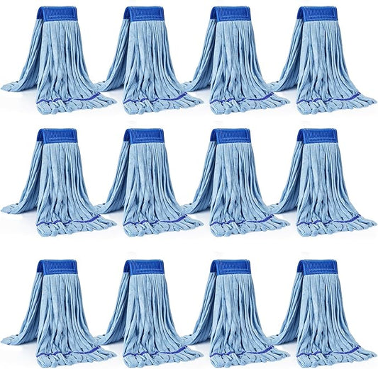 Matthew Microfiber Tube Mop(Meduim,Blue,12Pack) Heavy Duty Mop Head Replacement,Excellent Absorbency,Premium launderability,Reusable,Loop end for Home,Commercial&Industrial Use