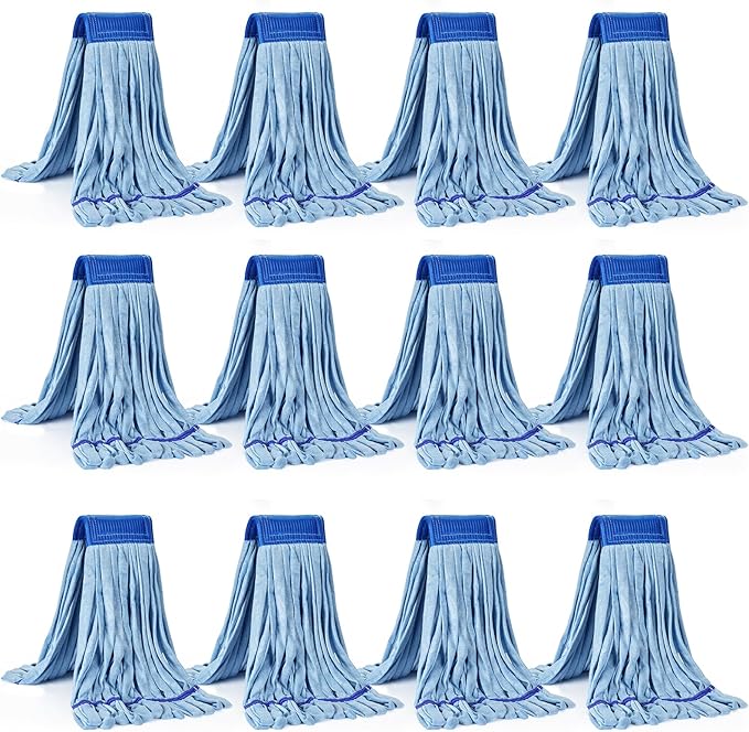 Matthew Cleaning Microfiber Tube Mop(Large,Blue,12Pack) Heavy Duty Mop Head Replacement,Excellent Absorbency,Premium launderability,Reusable,Loop end for Home,Commercial&Industrial Use