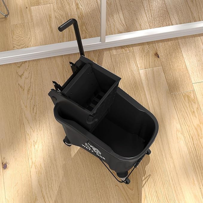 HOMCOM Mop Bucket with Wringer on Wheels for Floor Cleaning, 38 Quart Down Press Wringer with Handle and Mop, Black