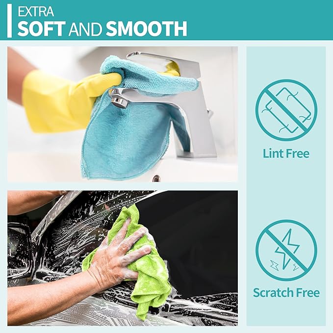 HOMERHYME Microfiber Cleaning Cloth - 60 Pack Shop Towels, 12" x 12" Cleaning Rags Lint Free, Reusable Microfiber Towels for Cars Kitchen Automotive House Office