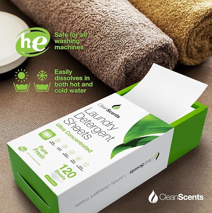 CleanScents Laundry Detergent Sheets (120 Sheets) (Pure Fresh)
