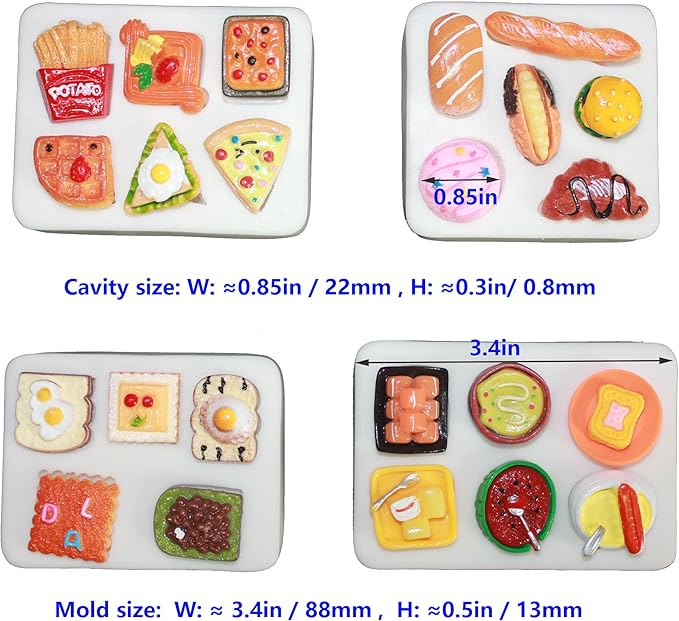 Lovely Small Items Silicone Fondant Molds Set For Cake Topper, Gumpaste, Candy & Chocolate, Polymer Clay and More (Rectangle Food Items)