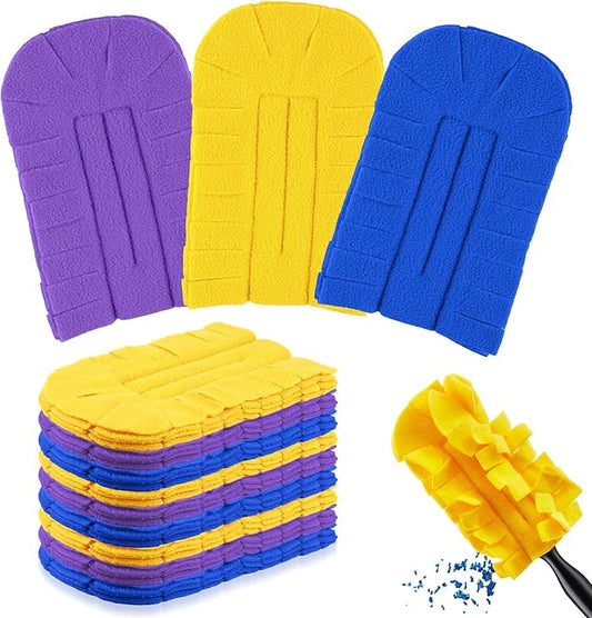 Zubebe 12 Pcs Duster Refill Reusable Fleece Duster Refills Feather Flat Dusters Multi Surface Washable Cleaning Pads Tools for Home, Blinds, Car, Pet, Furniture, Fans (Purple,Blue,Yellow)