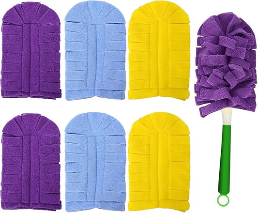 360° Fleece Duster Refills for Swiffer-Washable Refills Reusable Pads|Wet and Dry Dual Use Reusable Duster Heads +1 Handle (6-PCS)