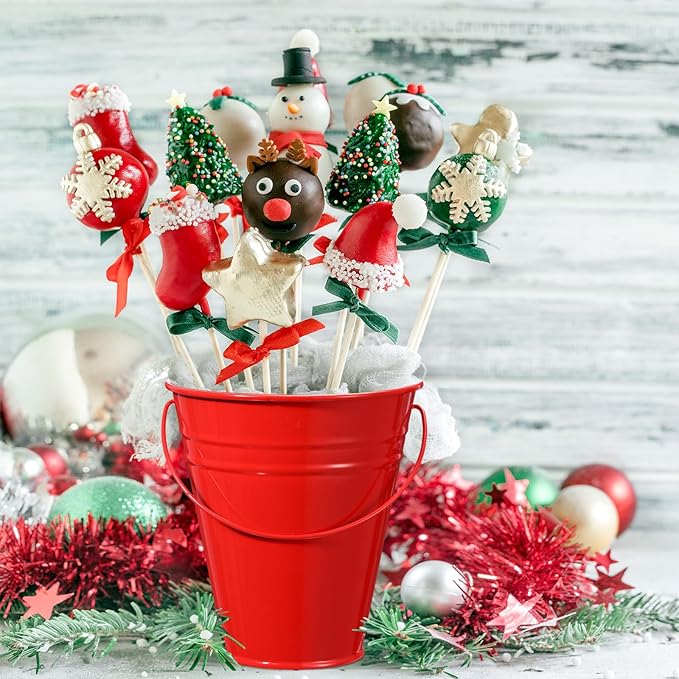 Sadnyy 12 Pack Metal Buckets with Handle, Galvanized Bucket 4.5 x 5 Inch Basket Bucket Party Supplies, Crafts for Christmas Halloween Candy Bars Vase Crafts(Red)