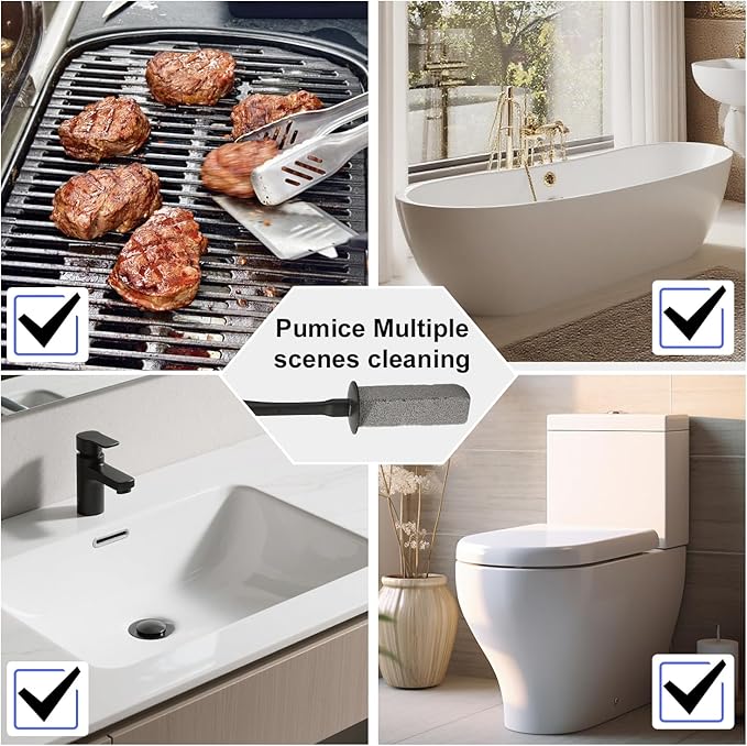 Toilet Brush & Pumice Stone Brush Combo, 2-in-1 Toilet Bowl Brush and Dual-Slot Holder Set, Curved Deep Cleaning Brush & Extended Handle, Compact Size Toilet Cleaner Brush Organizer