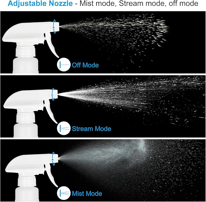 PATIKIL 500ml/16oz Plastic Spray Bottles, 4pcs Adjustable Nozzle Leak Proof Empty Water Mist Stream Sprayer for Cleaning Solutions Plants Hair, White