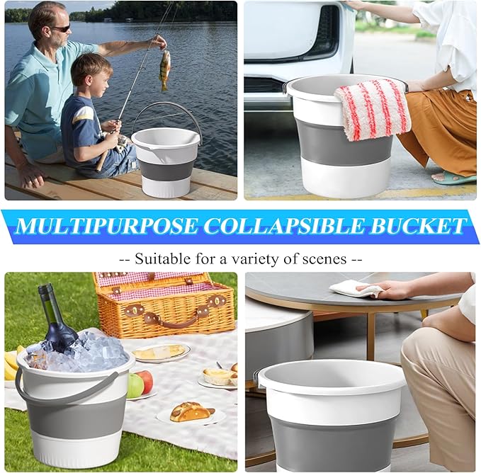 Collapsible Bucket 1.3 Gallon/5L Small Plastic Household Cleaning Mop Buckets Foldable Water Bucket for Car Wash Fishing Camping Beach (White)