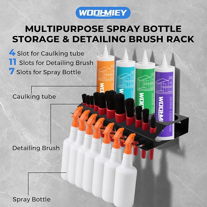 Wall Mounted Spray Bottle and Detailing Brush Holder, Garage Spray Bottle Rack and Wall Mount Tool Organizer for Car Detailing, Auto Detailing Bottle Holder