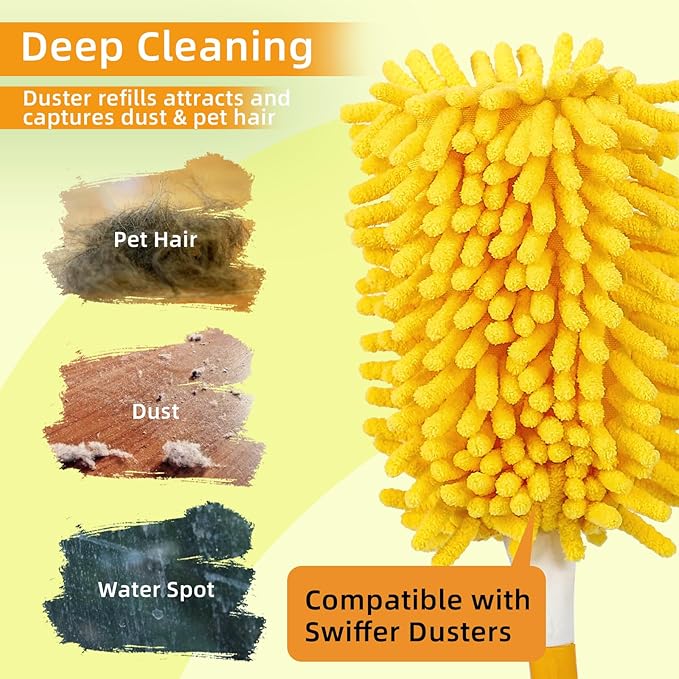 Reusable Duster Refill Compatible with Swiffer Hand Duster - 360 Heavy Duty Dusters Refills - Microfiber Ceiling Fan Duster for Swiffer Dusters Extended Handle, 6 Pack(Handle is Not Included)