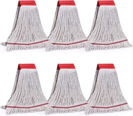 Matthew Cleaning Commercial Mop Head Replacement, 5 Inch Wide Headband, Looped End Cotton Blend String Wet Mops for Floor Cleaning, 18 oz Medium, 6-Pack White
