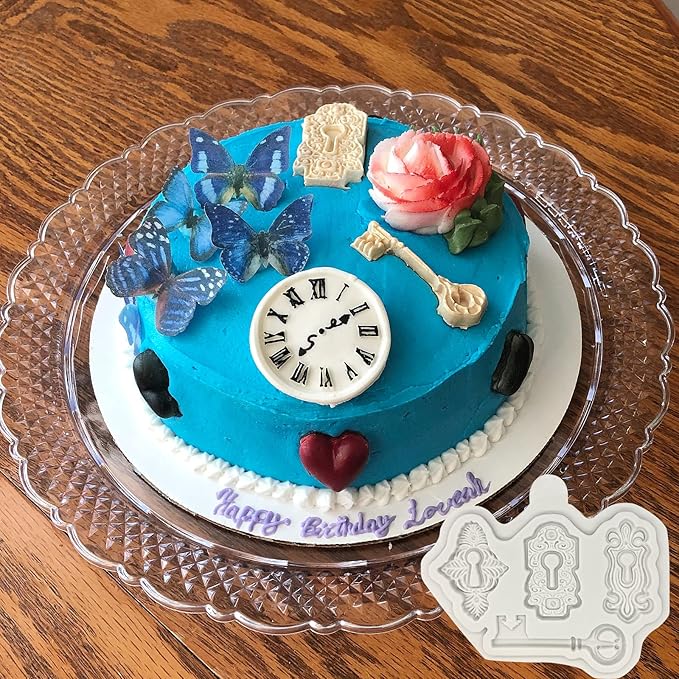 Vintage Key Cake Decorating Fondant Molds (2 Pcs), Keyhole Silicone Molds, Baroque Clay Molds for Cupcake Toppers, Chocolate, Candy, Marzipan, Polymer, Clay, Resin, Soap