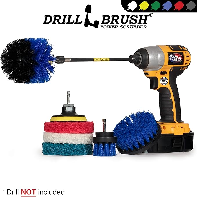 Drillbrush Outdoor Carpet Cleaner - Drill Brush Power Scrubber - Boat Brush - Spa, Hot Tub, Cleaner Brushes - Pool Grout Cleaner - Bathroom Power Scrubbing Pads - Rotary Drill Brush Cordless Scrubber