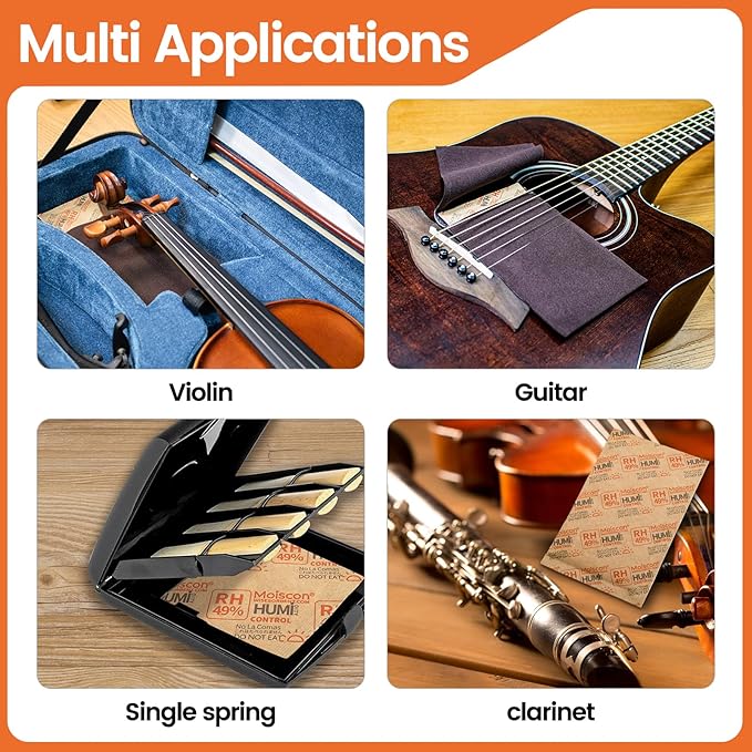 49% Two-Way Humidity Control Packs for Guitars & Wooden Instruments - 70g Moisture Absorbers Acoustic Guitar Humidifier for Case Maintenance - Individually Wrapped Hydration Packets[5 PACK]