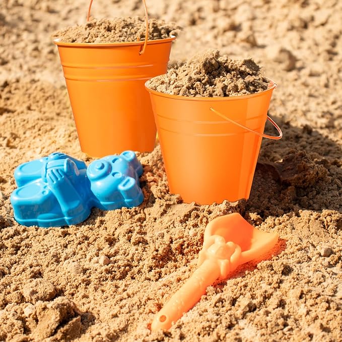 Sadnyy 6 Pack Galvanized Bucket, 5" Metal Bucket with Handles, Metal Buckets and Pails, Kids Party Supplies, Toy Container Table Centerpiece Decoration(Orange)