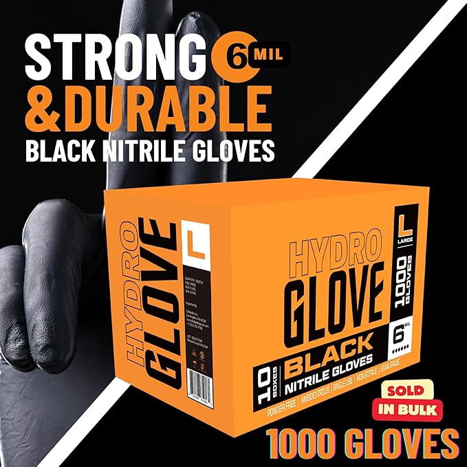 5-6 Mil HEAVY DUTY Black Nitrile Gloves, Powder Free, Latex-Free, Exam, Food, Mechanic, Tattoo Disposable Gloves