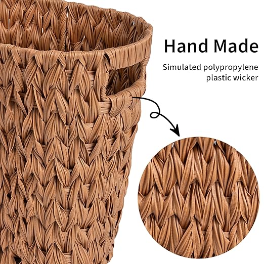 GRANNY SAYS Wicker Trash Can, Bathroom Trash Can with Handles, Wicker Waste Basket for Bathroom, Waste Basket for Bedroom, Decorative Boho Trash Can, 19 Liters/5 Gallons, 1-Pack Caramel Orange
