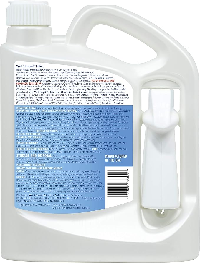 Wet & Forget Indoor Mold and Mildew All-Purpose Cleaner Deodorizes, Disinfects, Kills 99.9% of Bacteria and Viruses, Ready to Use, 64 Fl. Oz.