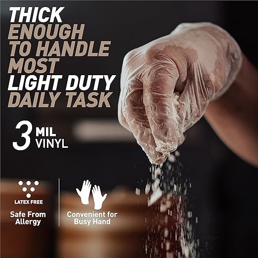 OKIAAS Disposable Gloves S, Food Safe, Bulk of 200 Pcs|Latex and Powder-Free Clear Vinyl Gloves for Cleaning, Food Prep