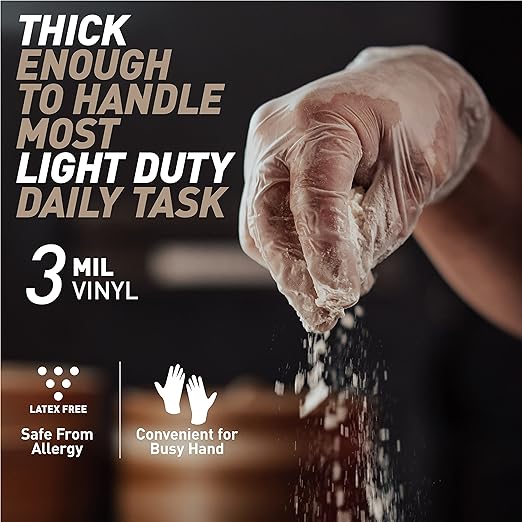 OKIAAS Disposable Gloves XL, Food Safe| Latex-Free and Powder-Free Clear Vinyl Gloves for Cooking, Food Prep, Household Cleaning | Medium,100 Counts/Box