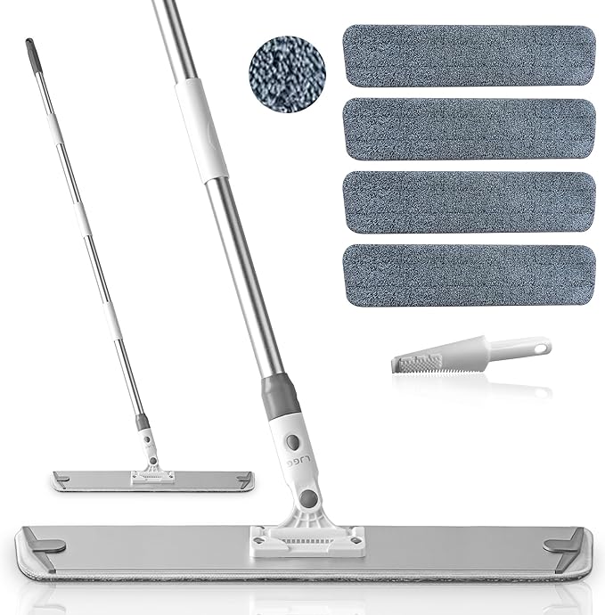 Flat Microfiber Mop for Floor Cleaning, 23.6 Inch Extra-Wide Aluminum Base Mop with Adjustable Handle, 360° Swivel Dry & Wet Mop with 4 Washable Reusable Pads – LJGG