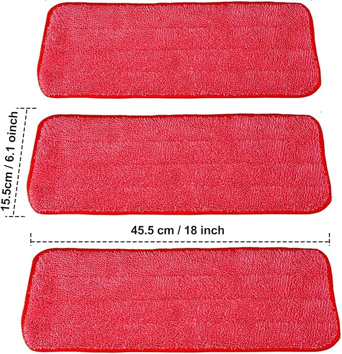 Microfiber Replacement Mop Pad, 18 x 6 Wet & Dry Home & Commercial Cleaning Refills, Reusable Floor Mop Pads, 6 Pack (Red)…